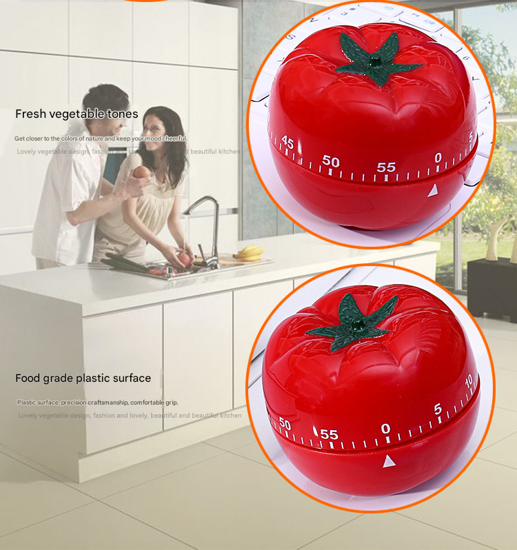 Big Size Tomato-shaped alarm Kitchen Timer - 60 Minute Mechanical Countdown Timer with Loud Alarm, Cute Vegetable Design, No Battery Required - Perfect for Cooking, Baking & Time Management