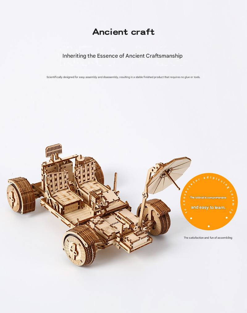 3D Wooden Puzzle Lunar Rover Model Kit - DIY Space Exploration Vehicle