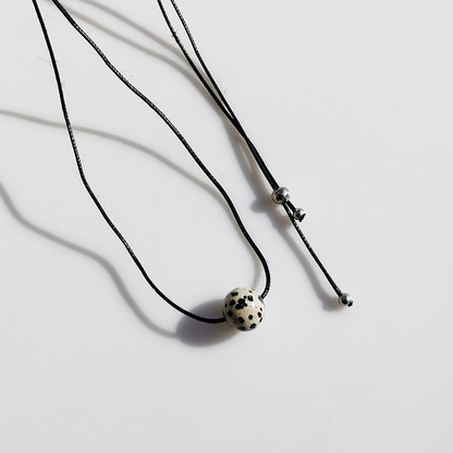 Vintage Geometric Natural Stone Bead Pendant Necklace Adjustable Black Rope Collarbone Chain Unisex Boho Jewelry Gift-Spotted Stone