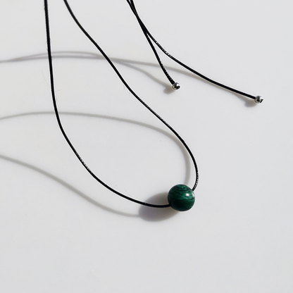 Vintage Geometric Natural Stone Bead Pendant Necklace Adjustable Black Rope Collarbone Chain Unisex Boho Jewelry Gift-malachite
