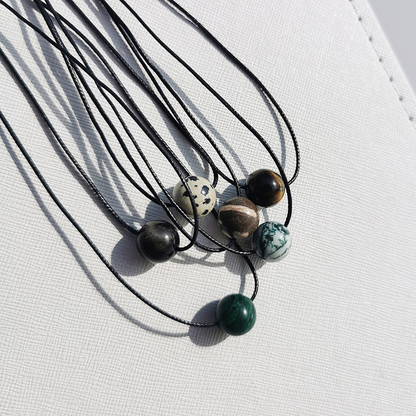 Vintage Geometric Natural Stone Bead Pendant Necklace Adjustable Black Rope Collarbone Chain Unisex Boho Jewelry Gift-malachite