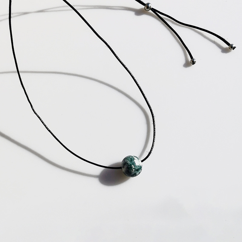 Vintage Geometric Natural Stone Bead Pendant Necklace Adjustable Black Rope Collarbone Chain Unisex Boho Jewelry Gift-Blue point stone