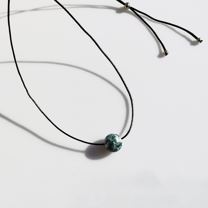 Vintage Geometric Natural Stone Bead Pendant Necklace Adjustable Black Rope Collarbone Chain Unisex Boho Jewelry Gift-Blue point stone