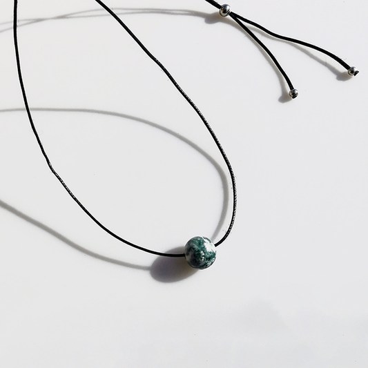 Vintage Geometric Natural Stone Bead Pendant Necklace Adjustable Black Rope Collarbone Chain Unisex Boho Jewelry Gift-Blue point stone