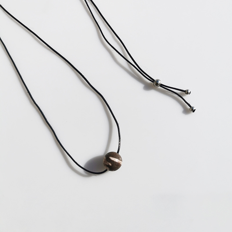 Vintage Geometric Natural Stone Bead Pendant Necklace Adjustable Black Rope Collarbone Chain Unisex Boho Jewelry Gift-Australian Zebra Stone