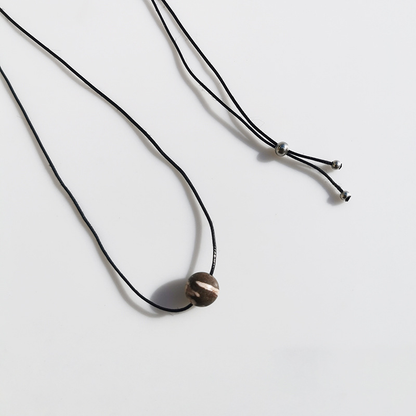 Vintage Geometric Natural Stone Bead Pendant Necklace Adjustable Black Rope Collarbone Chain Unisex Boho Jewelry Gift-Australian Zebra Stone