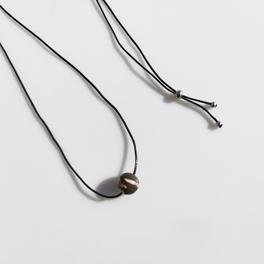 Vintage Geometric Natural Stone Bead Pendant Necklace Adjustable Black Rope Collarbone Chain Unisex Boho Jewelry Gift-Australian Zebra Stone