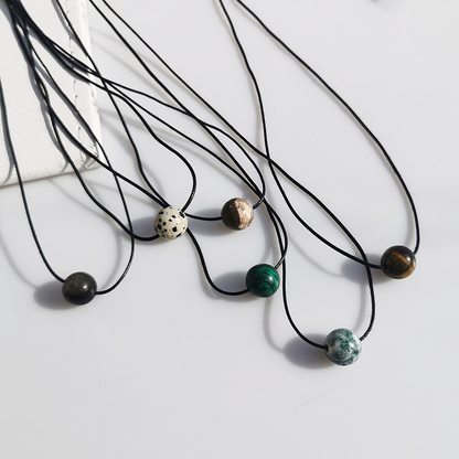 6-piece Vintage Geometric Natural Stone Bead Pendant Necklace Adjustable Black Rope Collarbone Chain Unisex Boho Jewelry Gift