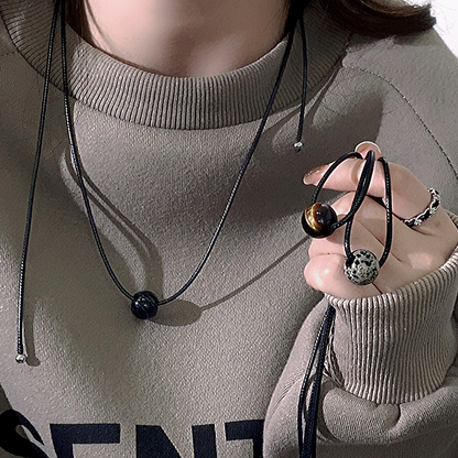 6-piece Vintage Geometric Natural Stone Bead Pendant Necklace Adjustable Black Rope Collarbone Chain Unisex Boho Jewelry Gift