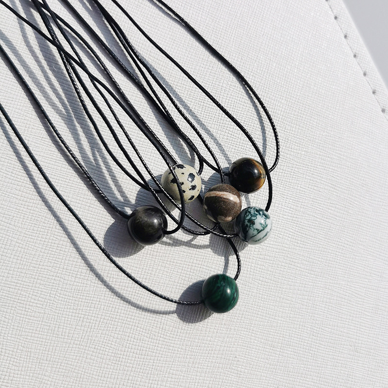 6-piece Vintage Geometric Natural Stone Bead Pendant Necklace Adjustable Black Rope Collarbone Chain Unisex Boho Jewelry Gift