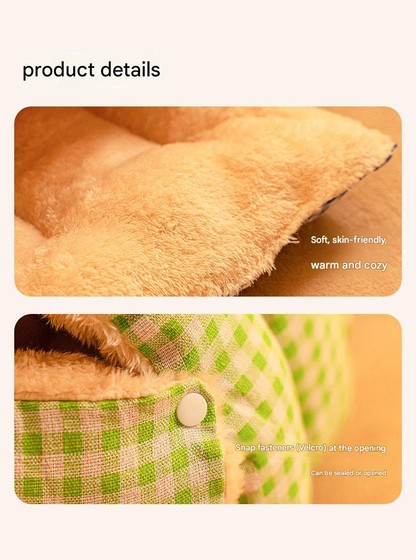 M size Blue Plaid Cat Cave Bed Winter Warm Enclosed Pet House Cozy Cat Sleeping Bag Semi-Enclosed Cat Nest Small Dog Bed PP Cotton Filling Washable Pet Supplies