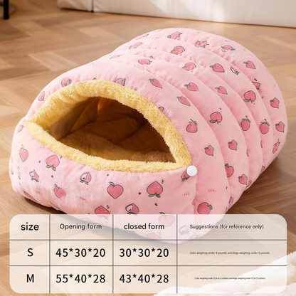 S size Pink Plaid Cat Cave Bed Winter Warm Enclosed Pet House Cozy Cat Sleeping Bag Semi-Enclosed Cat Nest Small Dog Bed PP Cotton Filling Washable Pet Supplies