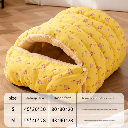M size Yellow Plaid Cat Cave Bed Winter Warm Enclosed Pet House Cozy Cat Sleeping Bag Semi-Enclosed Cat Nest Small Dog Bed PP Cotton Filling Washable Pet Supplies