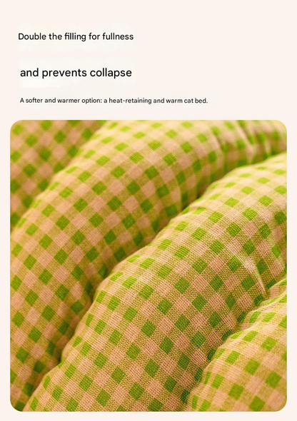 M size Yellow Plaid Cat Cave Bed Winter Warm Enclosed Pet House Cozy Cat Sleeping Bag Semi-Enclosed Cat Nest Small Dog Bed PP Cotton Filling Washable Pet Supplies