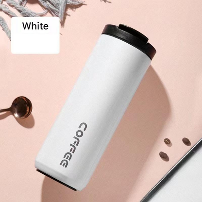 White Stainless Steel Coffee Mug 500ml Vacuum Insulated Travel Cup 8 Hours Heat Retention Leak-Proof Lid 304 Food-Grade Steel Portable Office Car Tumbler Reusable Gift Cup