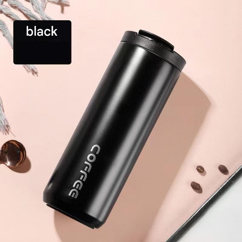 Black Stainless Steel Coffee Mug 500ml Vacuum Insulated Travel Cup 8 Hours Heat Retention Leak-Proof Lid 304 Food-Grade Steel Portable Office Car Tumbler Reusable Gift Cup