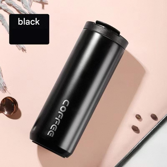 Black Stainless Steel Coffee Mug 500ml Vacuum Insulated Travel Cup 8 Hours Heat Retention Leak-Proof Lid 304 Food-Grade Steel Portable Office Car Tumbler Reusable Gift Cup
