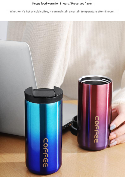 Black Stainless Steel Coffee Mug 500ml Vacuum Insulated Travel Cup 8 Hours Heat Retention Leak-Proof Lid 304 Food-Grade Steel Portable Office Car Tumbler Reusable Gift Cup
