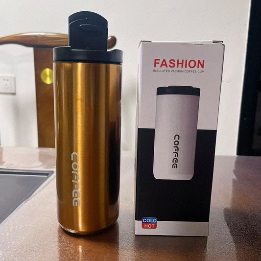 Yellow Stainless Steel Coffee Mug 500ml Vacuum Insulated Travel Cup 8 Hours Heat Retention Leak-Proof Lid 304 Food-Grade Steel Portable Office Car Tumbler Reusable Gift Cup