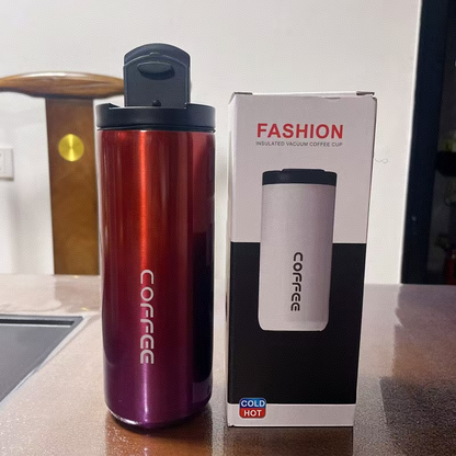 Gradient Red Stainless Steel Coffee Mug 500ml Vacuum Insulated Travel Cup 8 Hours Heat Retention Leak-Proof Lid 304 Food-Grade Steel Portable Office Car Tumbler Reusable Gift Cup