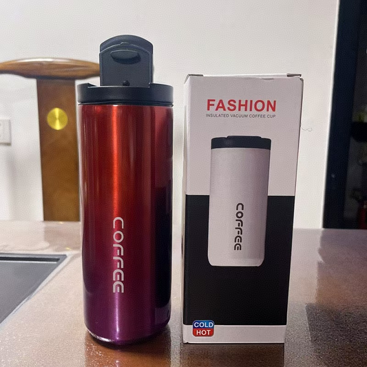 Gradient Red Stainless Steel Coffee Mug 500ml Vacuum Insulated Travel Cup 8 Hours Heat Retention Leak-Proof Lid 304 Food-Grade Steel Portable Office Car Tumbler Reusable Gift Cup
