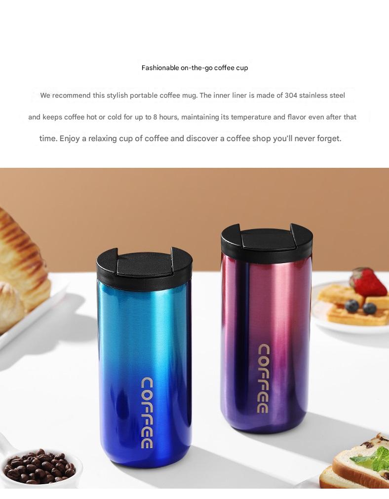 Gradient Blue Stainless Steel Coffee Mug 500ml Vacuum Insulated Travel Cup 8 Hours Heat Retention Leak-Proof Lid 304 Food-Grade Steel Portable Office Car Tumbler Reusable Gift Cup