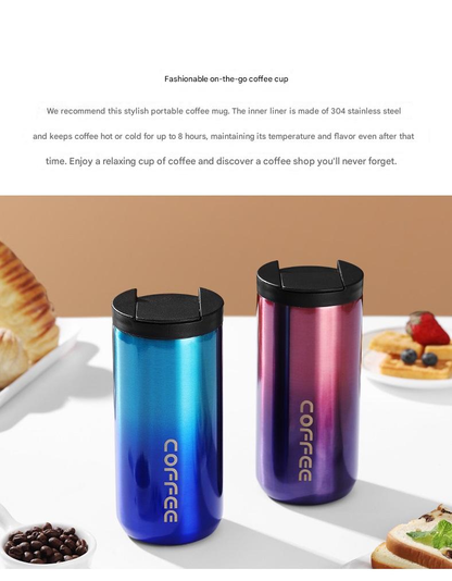Gradient Blue Stainless Steel Coffee Mug 500ml Vacuum Insulated Travel Cup 8 Hours Heat Retention Leak-Proof Lid 304 Food-Grade Steel Portable Office Car Tumbler Reusable Gift Cup
