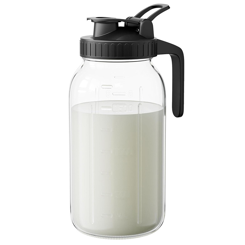 Black Glass Mason Jar Pitcher 64oz with Flip Lid Pour Spout Milk Jug Leak-Proof Airtight Seal Wide Mouth Beverage Container Cold Brew Coffee Iced Tea Juice Milk Dispenser Fridge Storage