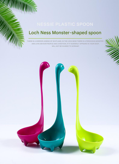 Blue Nessie Ladle Loch Ness Monster Soup Spoon Cute Dinosaur Shaped Standing Ladle Food-Grade Nylon Kitchen Utensil  Handle Heat Resistant 0-120C Funny Cooking Gadget Gift for Home Cooks