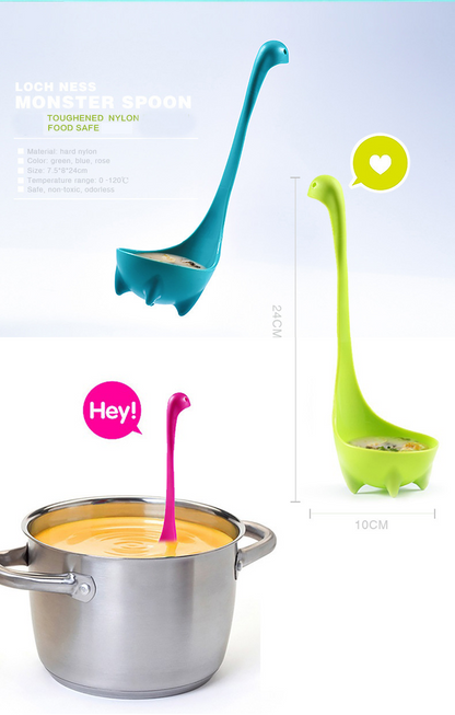 Blue Nessie Ladle Loch Ness Monster Soup Spoon Cute Dinosaur Shaped Standing Ladle Food-Grade Nylon Kitchen Utensil  Handle Heat Resistant 0-120C Funny Cooking Gadget Gift for Home Cooks