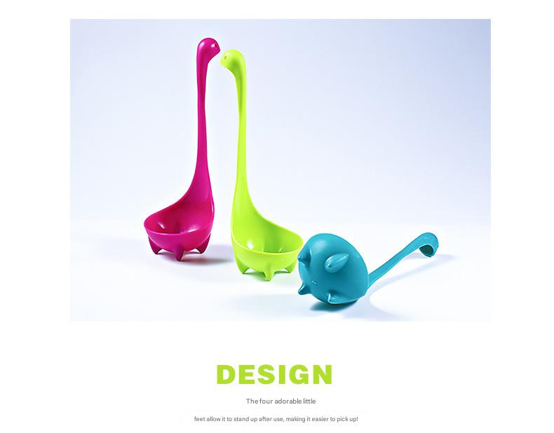 Blue Nessie Ladle Loch Ness Monster Soup Spoon Cute Dinosaur Shaped Standing Ladle Food-Grade Nylon Kitchen Utensil  Handle Heat Resistant 0-120C Funny Cooking Gadget Gift for Home Cooks