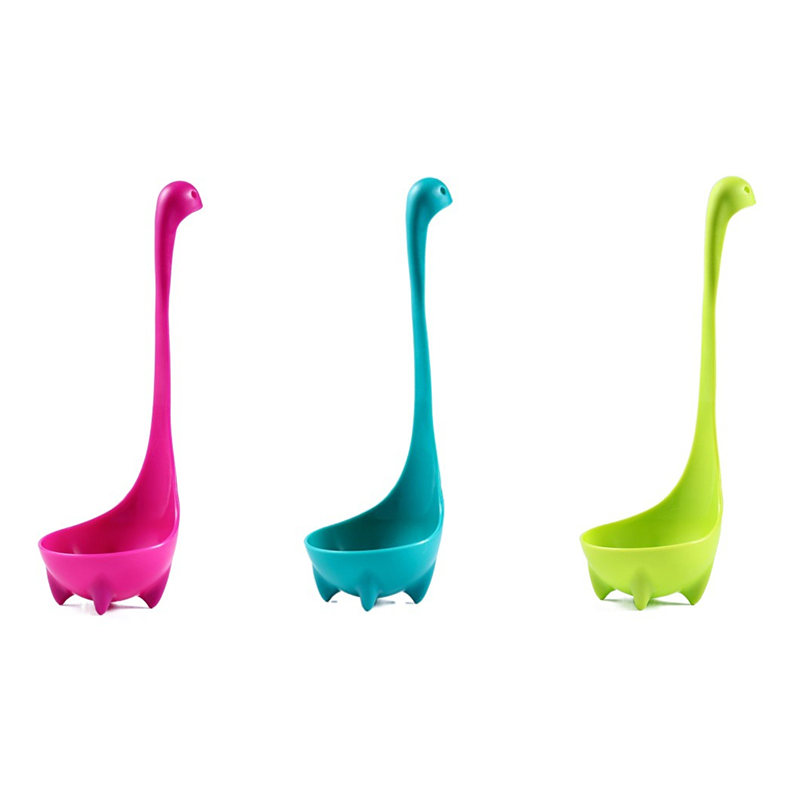 3-piece Blue and Red and Green Nessie Ladle Loch Ness Monster Soup Spoon Cute Dinosaur Shaped Standing Ladle Food-Grade Nylon Kitchen Utensil  Handle Heat Resistant 0-120C Funny Cooking Gadget Gift for Home Cooks