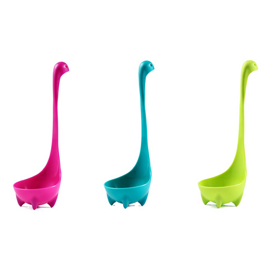 3-piece Blue and Red and Green Nessie Ladle Loch Ness Monster Soup Spoon Cute Dinosaur Shaped Standing Ladle Food-Grade Nylon Kitchen Utensil  Handle Heat Resistant 0-120C Funny Cooking Gadget Gift for Home Cooks