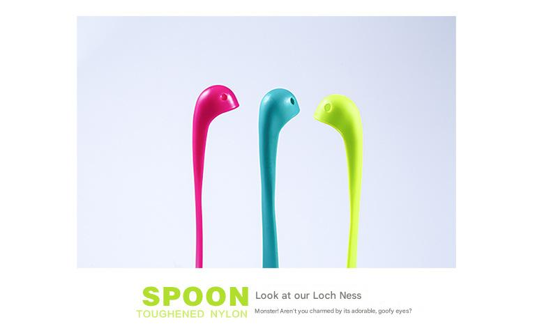 3-piece Blue and Red and Green Nessie Ladle Loch Ness Monster Soup Spoon Cute Dinosaur Shaped Standing Ladle Food-Grade Nylon Kitchen Utensil  Handle Heat Resistant 0-120C Funny Cooking Gadget Gift for Home Cooks
