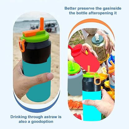Purple Reusable Soda Can Lid with Straw and Carrying Handle - Spill-Proof Plastic Can Cover for Standard 2.13 Inch Cans, Portable Beverage Protector with Flip-Top Design, BPA-Free Drink Can Converter for Outdoor Parties BBQs Camping