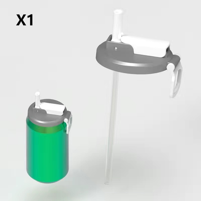 Grey Reusable Soda Can Lid with Straw and Carrying Handle - Spill-Proof Plastic Can Cover for Standard 2.13 Inch Cans, Portable Beverage Protector with Flip-Top Design, BPA-Free Drink Can Converter for Outdoor Parties BBQs Camping