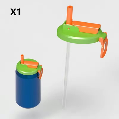 Green Reusable Soda Can Lid with Straw and Carrying Handle - Spill-Proof Plastic Can Cover for Standard 2.13 Inch Cans, Portable Beverage Protector with Flip-Top Design, BPA-Free Drink Can Converter for Outdoor Parties BBQs Camping