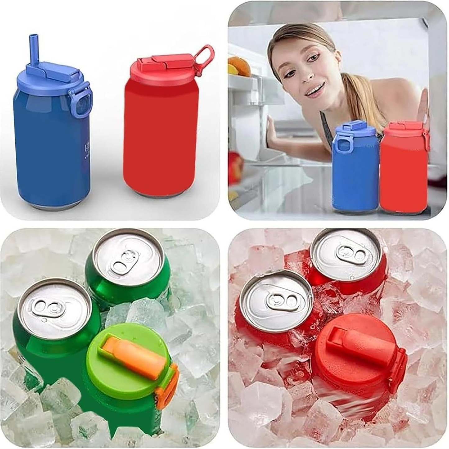 Green Reusable Soda Can Lid with Straw and Carrying Handle - Spill-Proof Plastic Can Cover for Standard 2.13 Inch Cans, Portable Beverage Protector with Flip-Top Design, BPA-Free Drink Can Converter for Outdoor Parties BBQs Camping