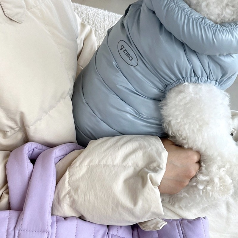 Blue L size Dog Winter Coat Quilted Puffer Jacket - Warm Cotton Padded Vest for Small Dogs, High Collar Pet Clothes for Chihuahua Yorkie Poodle Bichon Schnauzer, Lightweight Cold Weather Dog Apparel with Elastic Cuffs