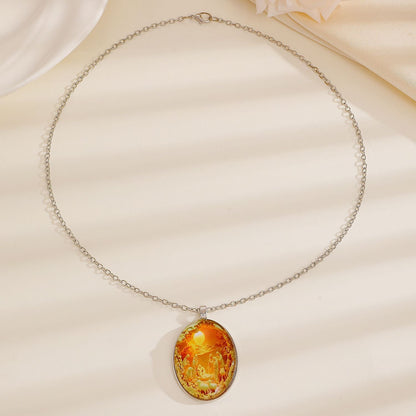 3D Nativity Scene Necklace-  Oval Pendant, Jesus Birth Christmas Easter Gift for Women Men, Zinc Alloy Chain Necklace