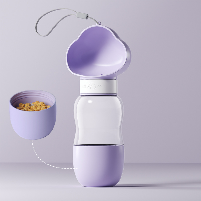 Purple Portable Dog Water Bottle with Food Container - 2-in-1 Leak-Proof Pet Travel Water Dispenser, Cloud-Shaped Drinking Bowl, Twist-to-Dispense Design, BPA-Free HIPS/PET Material for Walking Hiking Travel