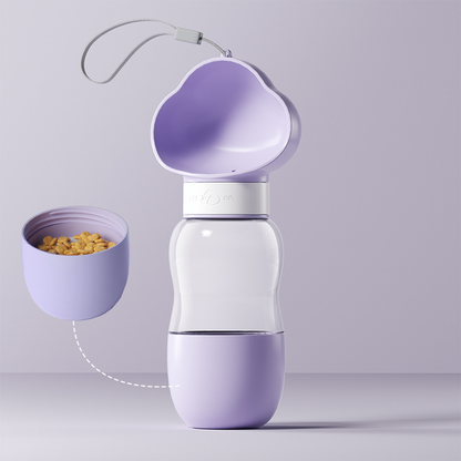 Purple Portable Dog Water Bottle with Food Container - 2-in-1 Leak-Proof Pet Travel Water Dispenser, Cloud-Shaped Drinking Bowl, Twist-to-Dispense Design, BPA-Free HIPS/PET Material for Walking Hiking Travel