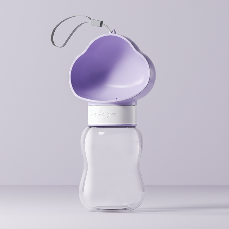 Purple 350ml Portable Dog Water Bottle  - Leak-Proof Pet Travel Water Dispenser, Cloud-Shaped Drinking Bowl, Twist-to-Dispense Design, BPA-Free HIPS/PET Material for Walking Hiking Travel