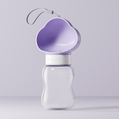 Purple 350ml Portable Dog Water Bottle  - Leak-Proof Pet Travel Water Dispenser, Cloud-Shaped Drinking Bowl, Twist-to-Dispense Design, BPA-Free HIPS/PET Material for Walking Hiking Travel