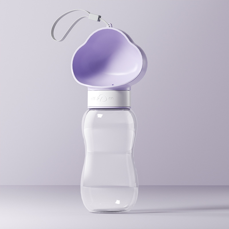 Purple 600ml Portable Dog Water Bottle  - Leak-Proof Pet Travel Water Dispenser, Cloud-Shaped Drinking Bowl, Twist-to-Dispense Design, BPA-Free HIPS/PET Material for Walking Hiking Travel