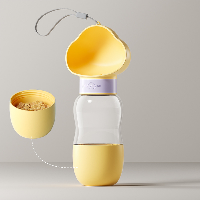 Yellow  Portable Dog Water Bottle with Food Container - 2-in-1 Leak-Proof Pet Travel Water Dispenser, Cloud-Shaped Drinking Bowl, Twist-to-Dispense Design, BPA-Free HIPS/PET Material for Walking Hiking Travel