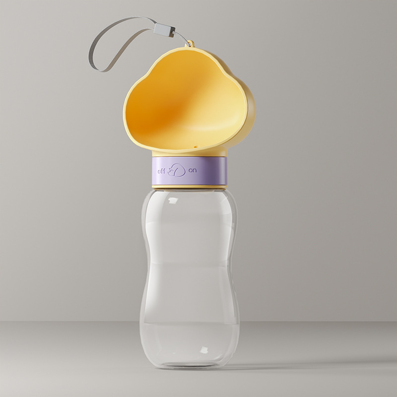 Yellow 650ml Portable Dog Water Bottle  - Leak-Proof Pet Travel Water Dispenser, Cloud-Shaped Drinking Bowl, Twist-to-Dispense Design, BPA-Free HIPS/PET Material for Walking Hiking Travel