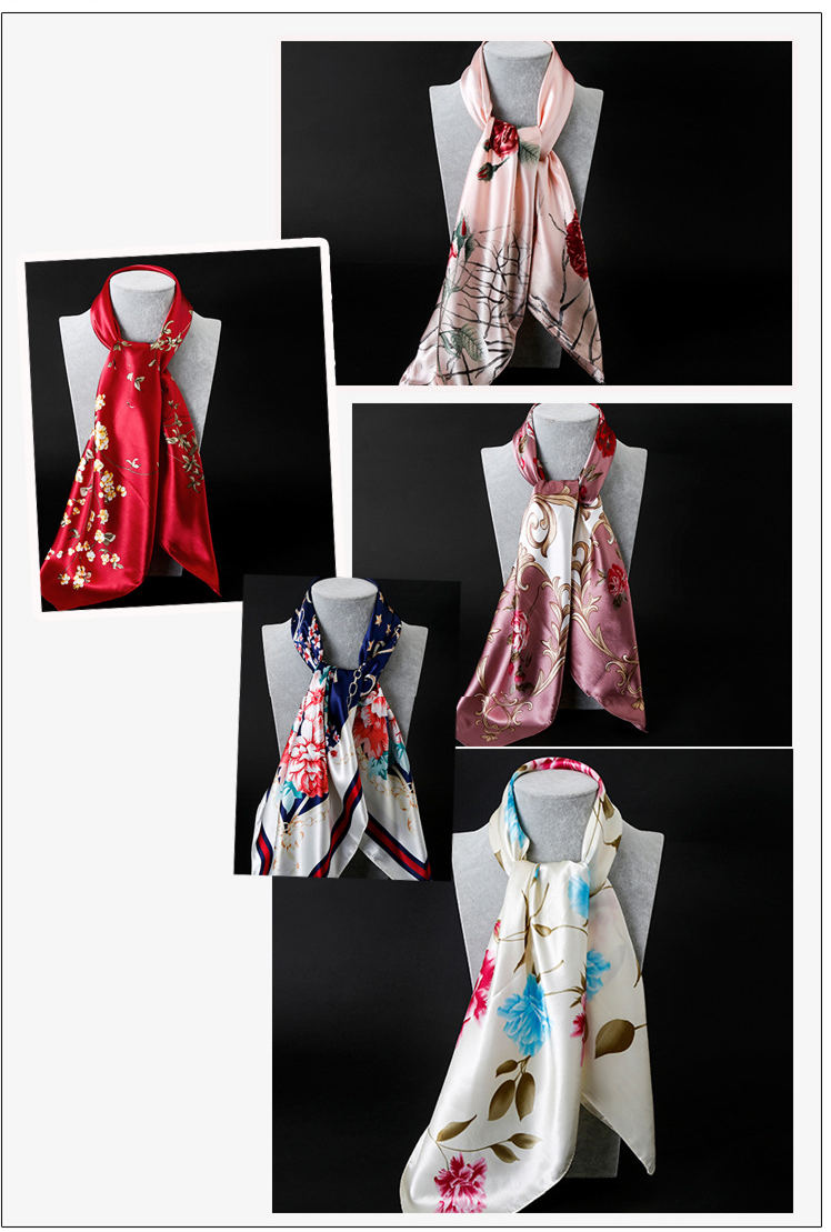 Beige Leopard Print Chain Pattern Elegant 90x90cm Satin Silk Scarf for Women - Double-Sided Printed Square Headscarf Shawl Wrap - Lightweight Versatile Fashion Accessory for Mother's Day Gift