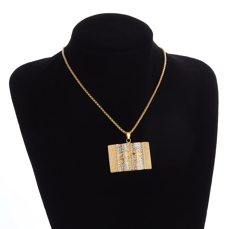 Aureate Vintage Holy Bible Book Pendant Necklace -  Plated Alloy Cross Scripture Book Pendant with Crystal Rhinestones-Gift for Men and Women