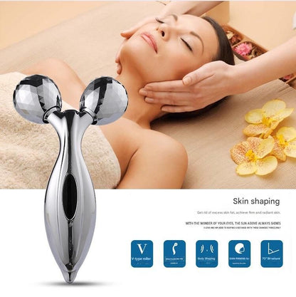 Silvery 3D Face Roller Massager V-Shaped Lifting Tool - Double Ball Facial Massage Device for Skin Tightening Wrinkle Reduction Jawline Contouring Beauty Care
